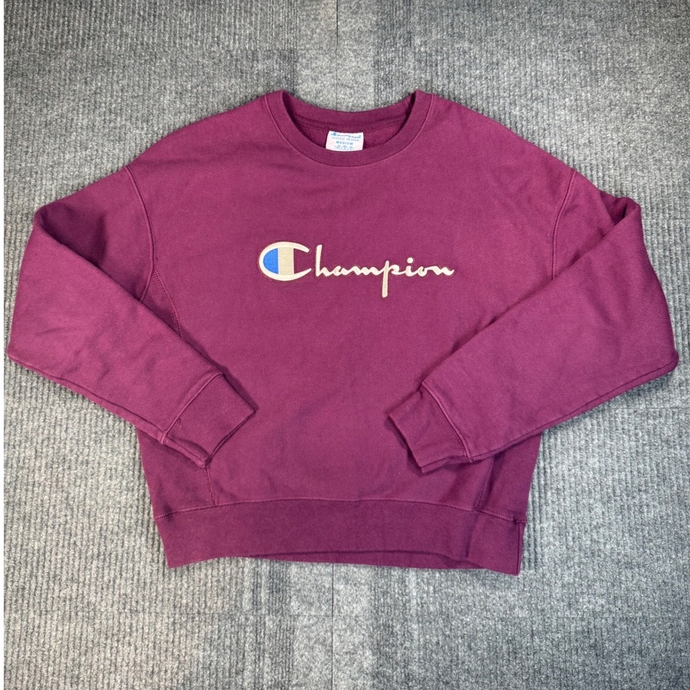 Vintage Y2K Champion Reverse Weave Sweatshirt Medium Maroon Burgundy Script Logo
